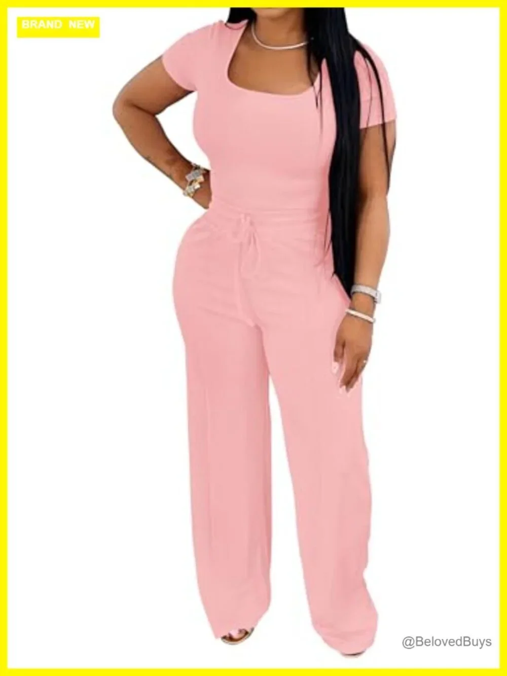 Women's 2 Piece Lounge Set Short Sleeve Top and High Waisted Wide Leg Pants
